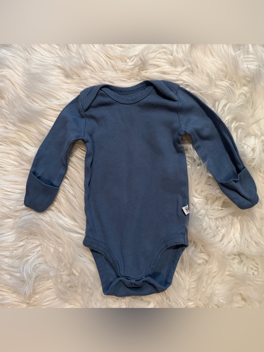 Honest Baby Boys 0-3M Organic Cotton Blue Bodysuit Foldover Mittens